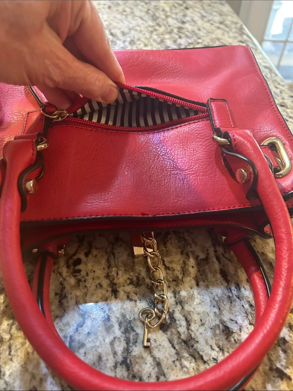 Charming Charlie Red Satchel with Gold Lock Charm